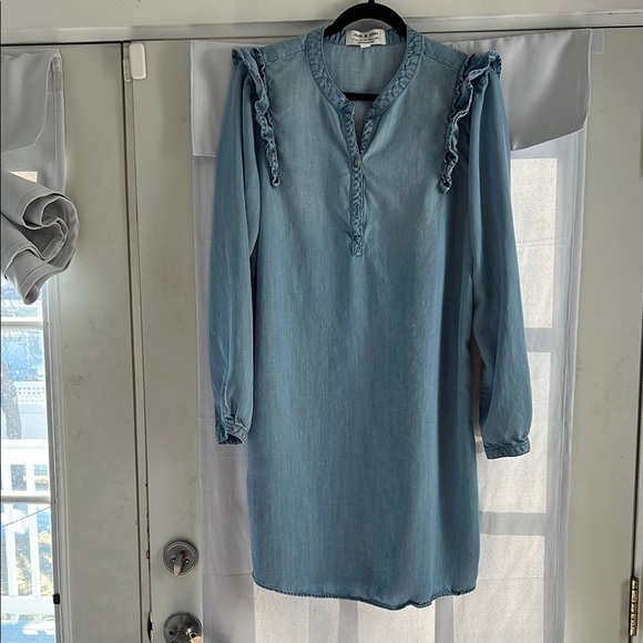 Anthropologie Blue Long Sleeve Mandarin Collar Dress Size XL EUC - Picture 2 of 10